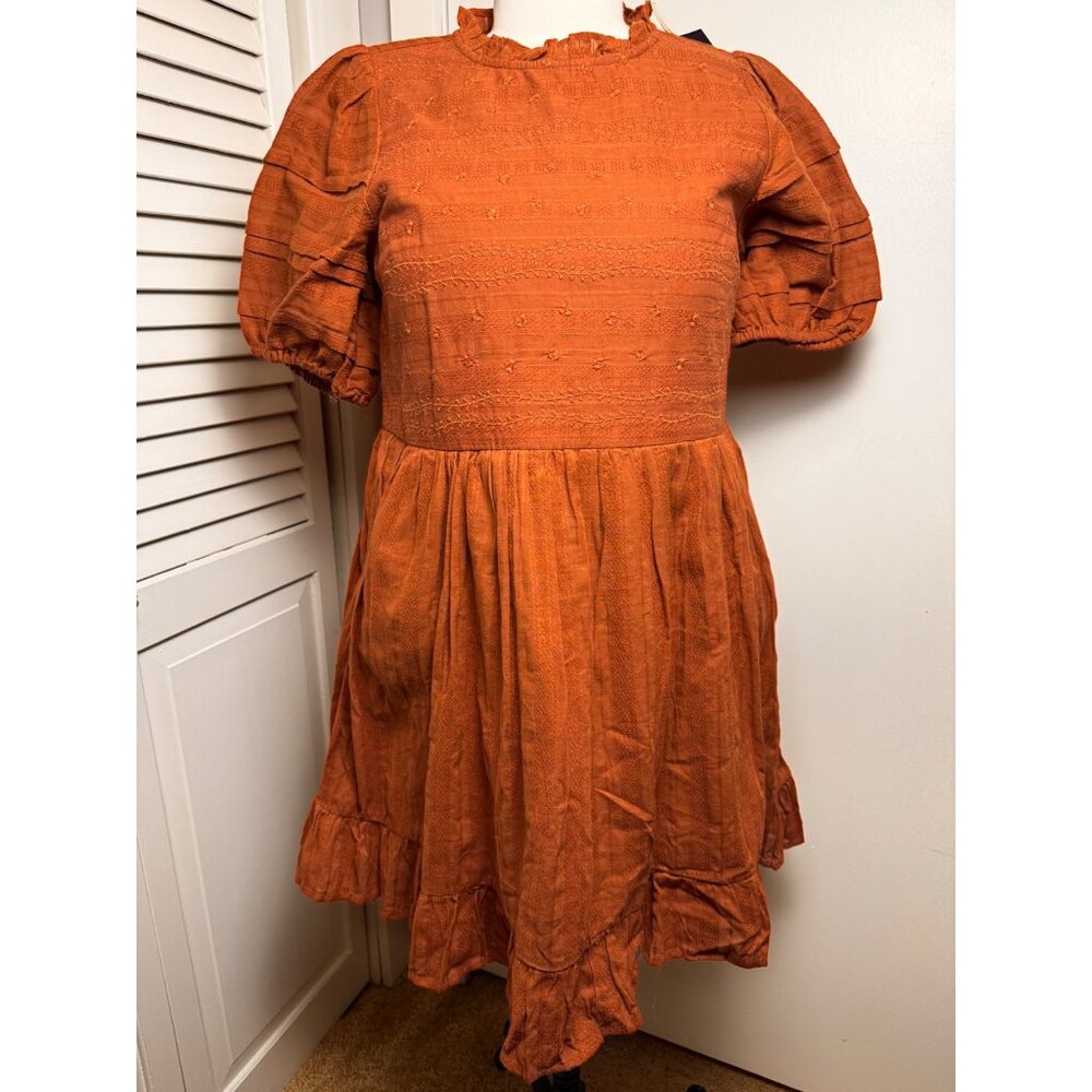 NWT UNIVERSAL THREADS EYELET PUFF SLEEVE PEASANT 100% COTTON DRESS